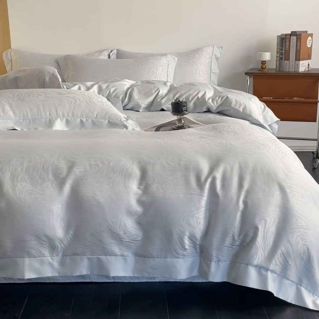 91家纺网 家纺一手货源 找家纺 爱彼家纺 2026新款高端轻奢亲肤冰丝提花四件套新升级款-提花冰丝系列一 星空（淡蓝）