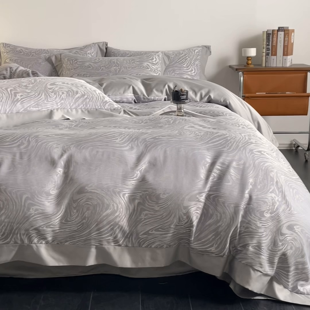 91家纺网 家纺一手货源 找家纺 爱彼家纺 2026新款高端轻奢亲肤冰丝提花四件套新升级款-提花冰丝系列一 星空（浅灰）