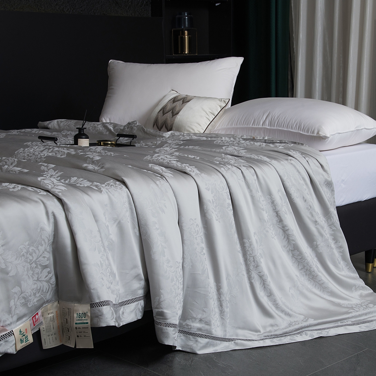 91家纺网 家纺一手货源 找家纺 鑫田 2026高档蚕丝被100%桑蚕丝柞蚕丝莱赛尔天丝大提花蚕丝被夏凉被空调被夏被春秋被子被芯礼品被 北欧-灰