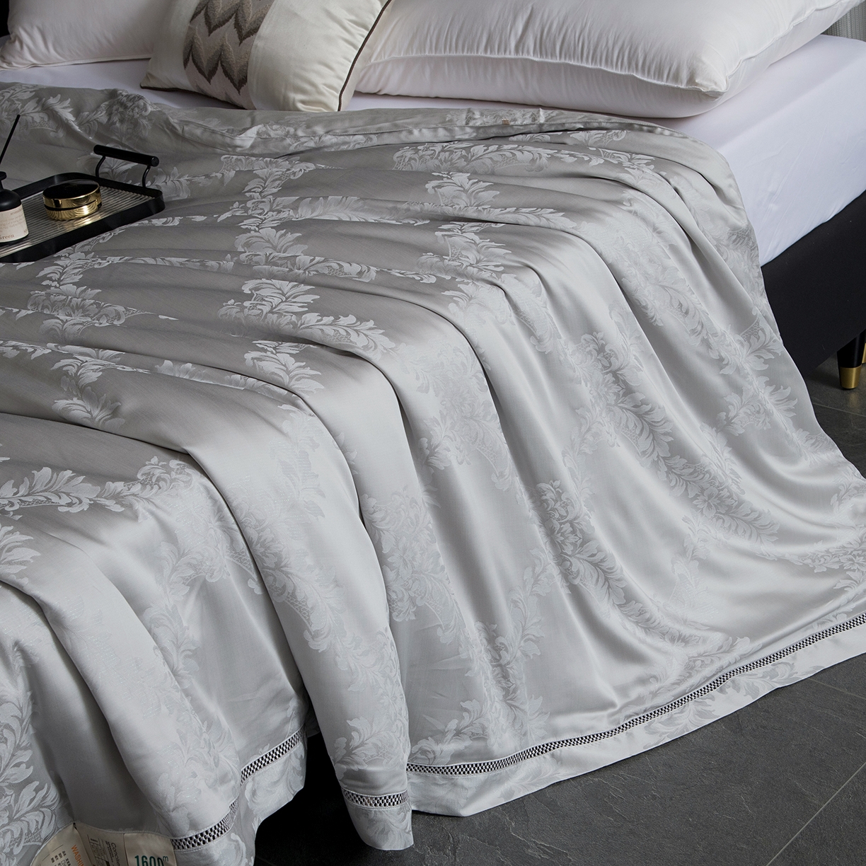 91家纺网 家纺一手货源 找家纺 鑫田 2026高档蚕丝被100%桑蚕丝柞蚕丝莱赛尔天丝大提花蚕丝被夏凉被空调被夏被春秋被子被芯礼品被 北欧-灰