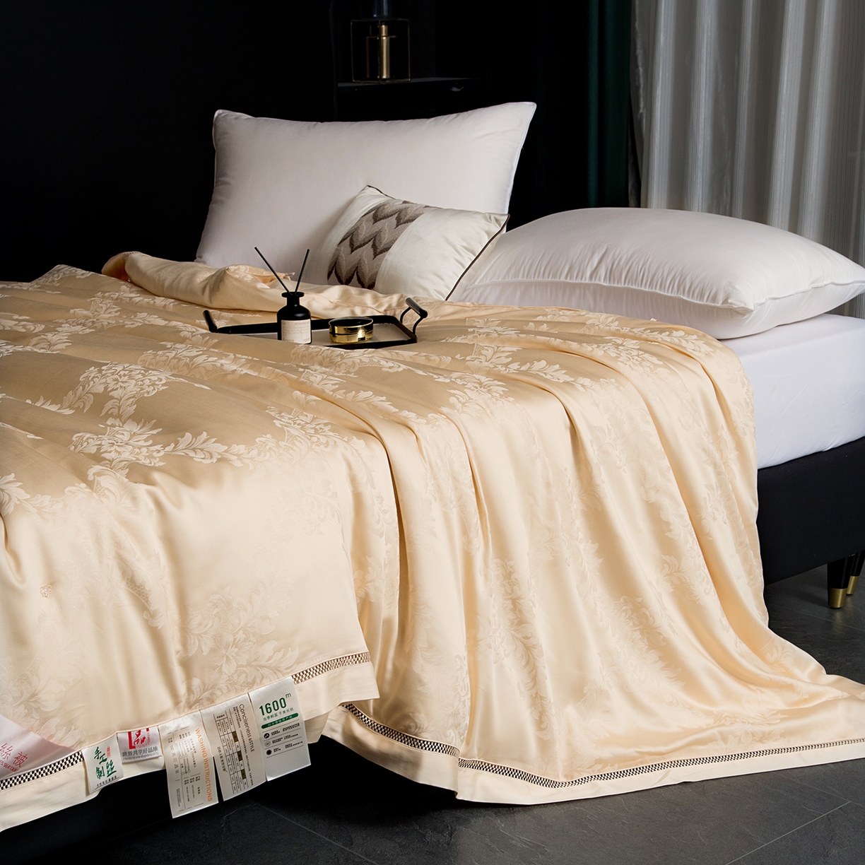 91家纺网 家纺一手货源 找家纺 鑫田 2026高档蚕丝被100%桑蚕丝柞蚕丝莱赛尔天丝大提花蚕丝被夏凉被空调被夏被春秋被子被芯礼品被 北欧-香槟