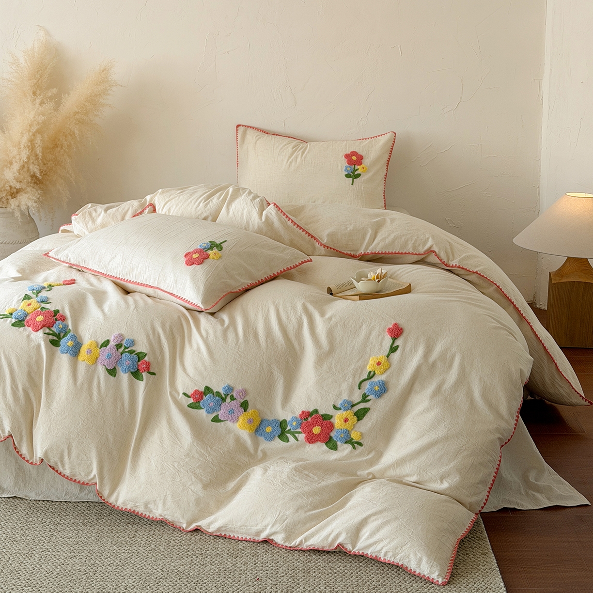 91家纺网 家纺一手货源 找家纺 （总）淑女公社家纺 2026春夏新款贝壳边毛巾绣花棉麻四件套-花甸私语