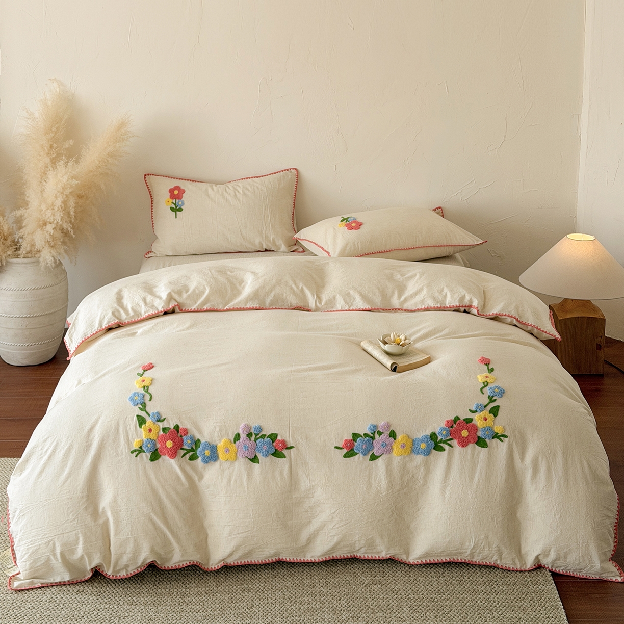 91家纺网 家纺一手货源 找家纺 （总）淑女公社家纺 2026春夏新款贝壳边毛巾绣花棉麻四件套-花甸私语