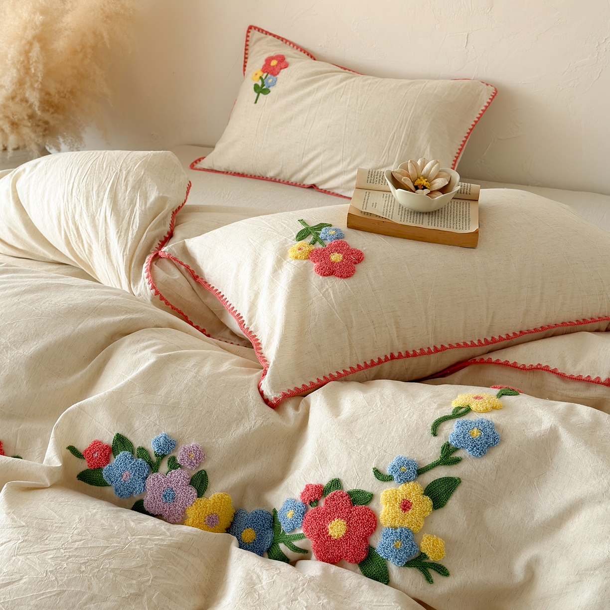 91家纺网 家纺一手货源 找家纺 （总）淑女公社家纺 2026春夏新款贝壳边毛巾绣花棉麻四件套-花甸私语