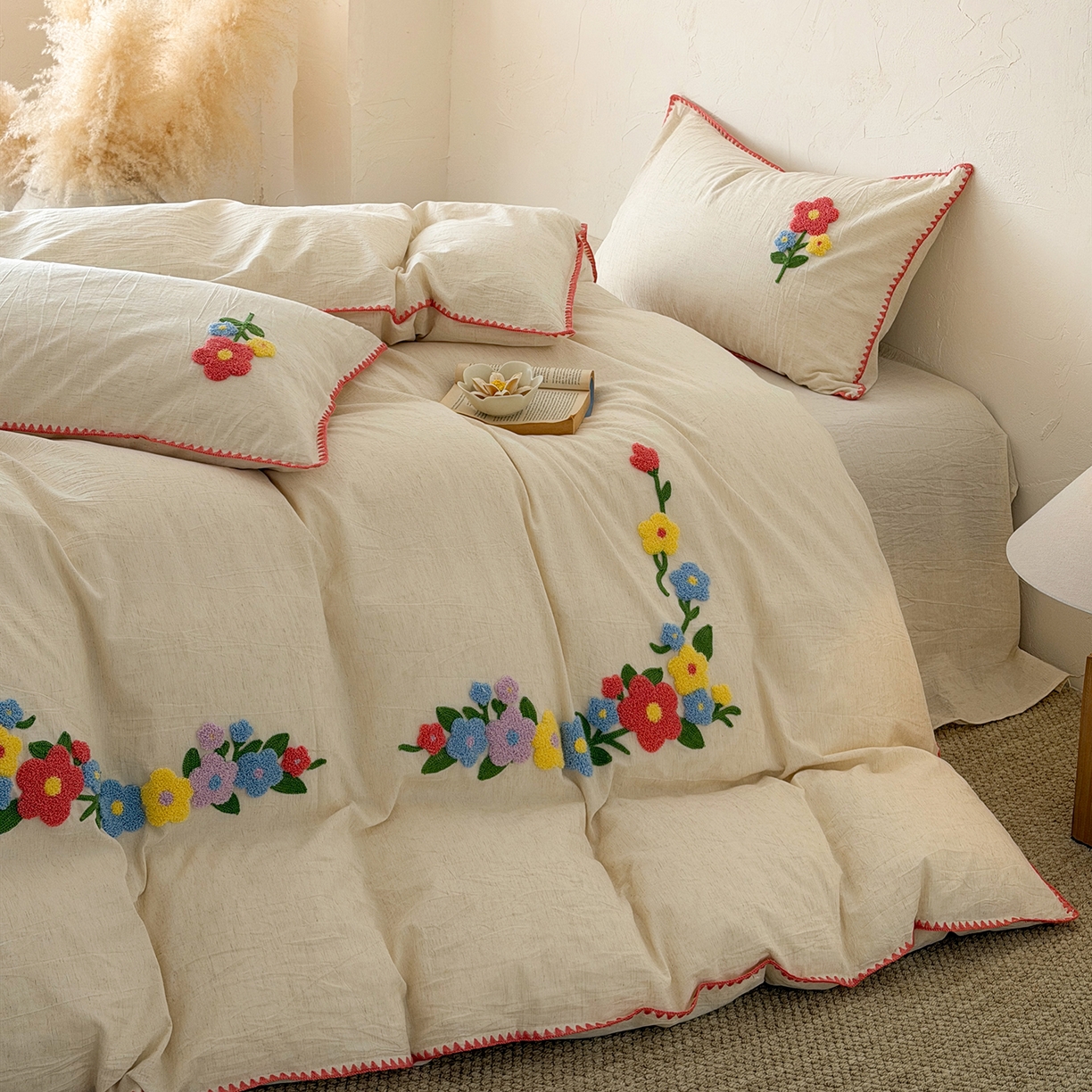 91家纺网 家纺一手货源 找家纺 （总）淑女公社家纺 2026春夏新款贝壳边毛巾绣花棉麻四件套-花甸私语