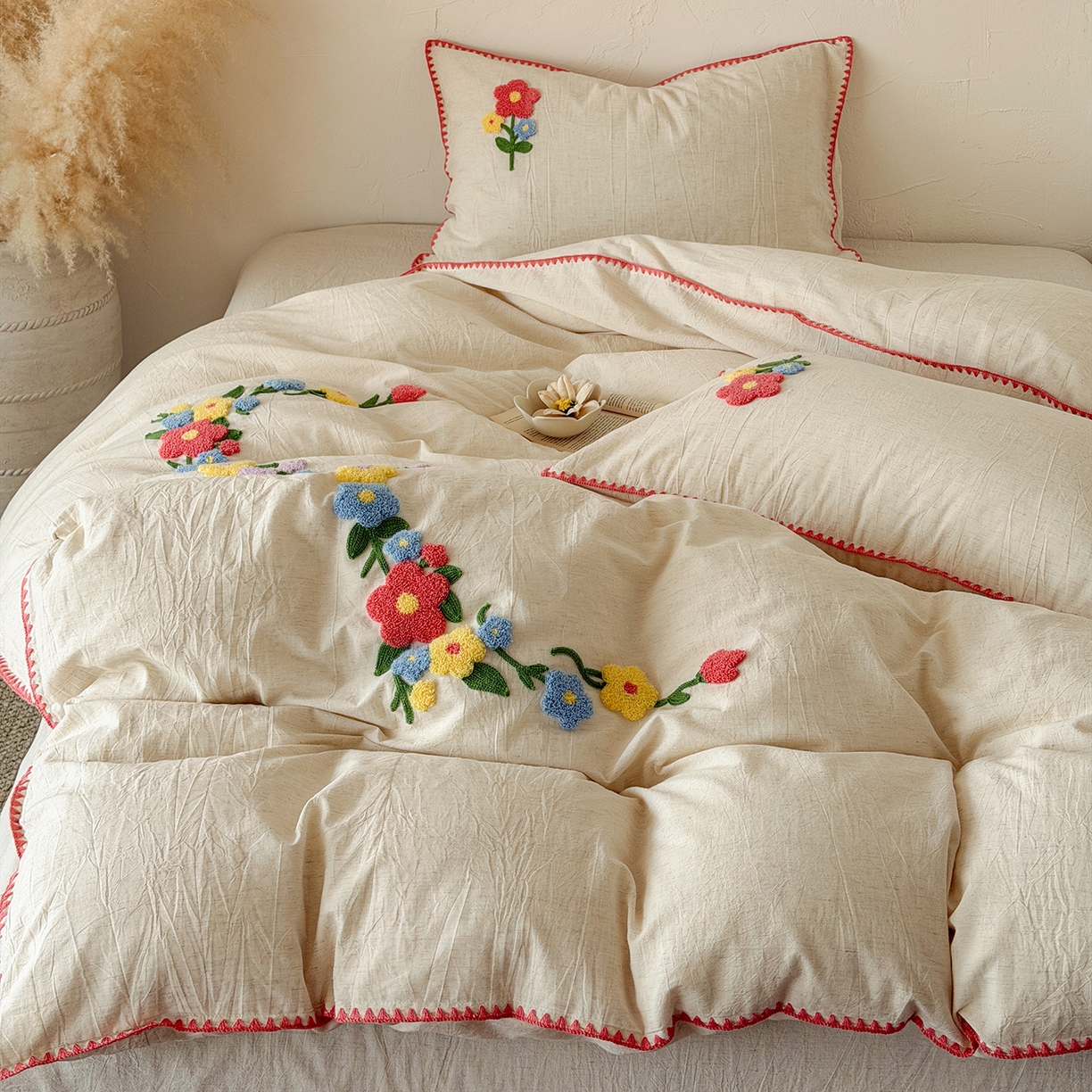 91家纺网 家纺一手货源 找家纺 （总）淑女公社家纺 2026春夏新款贝壳边毛巾绣花棉麻四件套-花甸私语