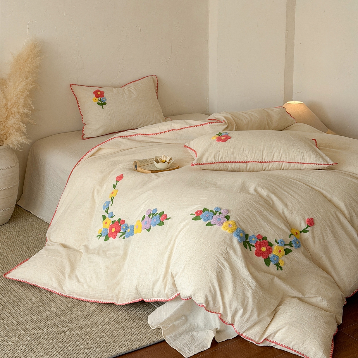 91家纺网 家纺一手货源 找家纺 （总）淑女公社家纺 2026春夏新款贝壳边毛巾绣花棉麻四件套-花甸私语