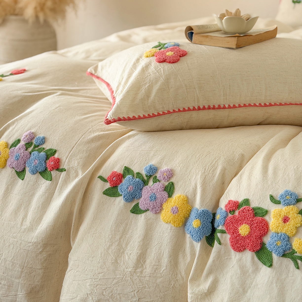 91家纺网 家纺一手货源 找家纺 （总）淑女公社家纺 2026春夏新款贝壳边毛巾绣花棉麻四件套-花甸私语