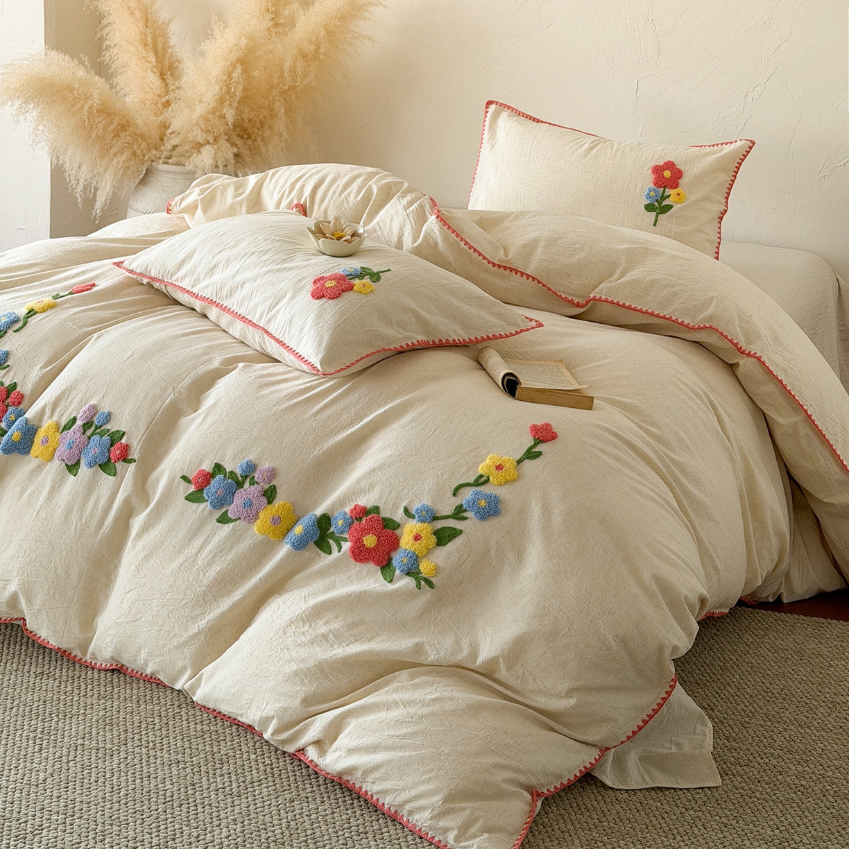 91家纺网 家纺一手货源 找家纺 （总）淑女公社家纺 2026春夏新款贝壳边毛巾绣花棉麻四件套-花甸私语