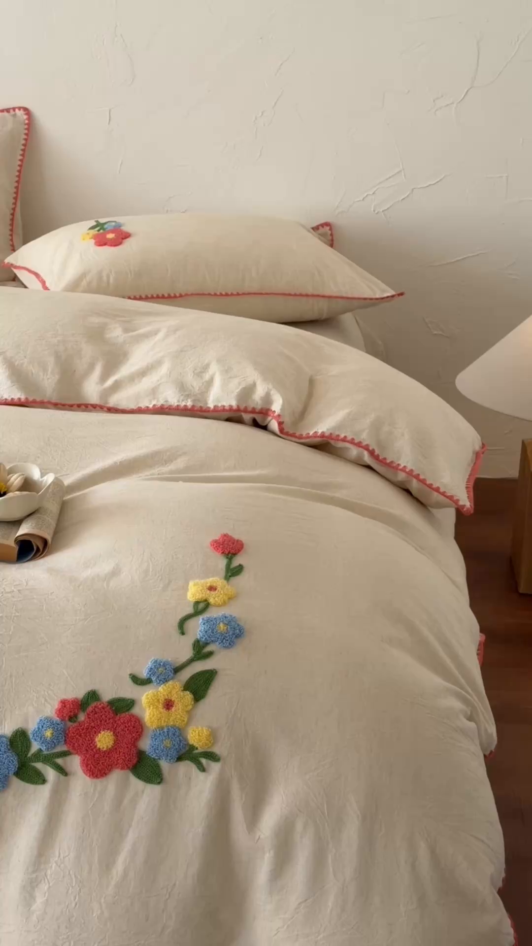 91家纺网 家纺一手货源 找家纺 淑女公社家纺 2026春夏新款贝壳边毛巾绣花棉麻四件套-花甸私语 花甸私语  本白