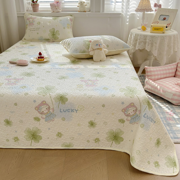 91家纺网 家纺一手货源 找家纺 绵庭家纺 2026新款全棉印花夹棉床盖三件套 春日拾叶