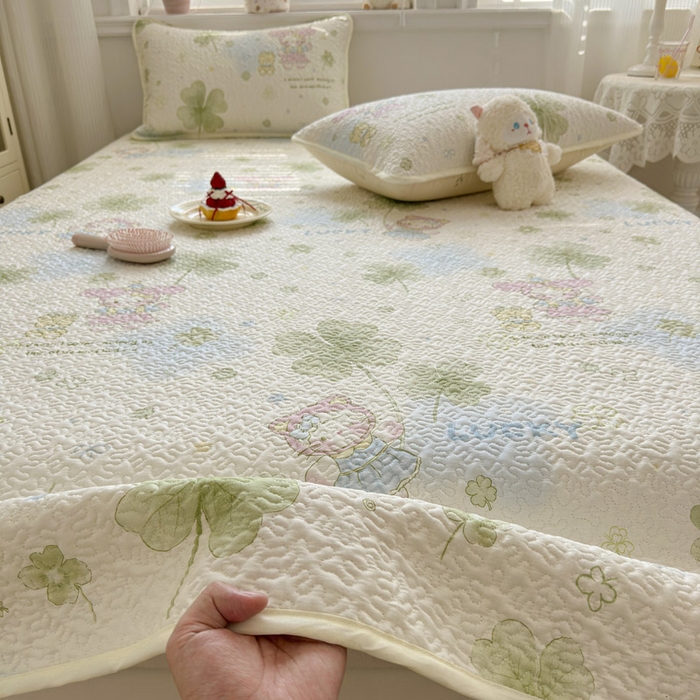 91家纺网 家纺一手货源 找家纺 绵庭家纺 2026新款全棉印花夹棉床盖三件套 春日拾叶