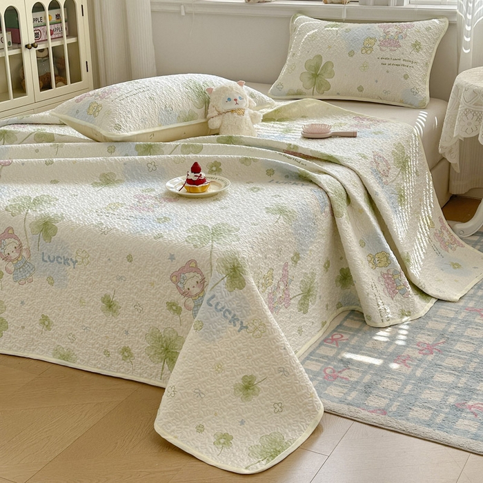 91家纺网 家纺一手货源 找家纺 绵庭家纺 2026新款全棉印花夹棉床盖三件套 春日拾叶