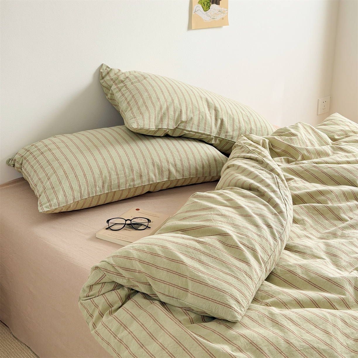 91家纺网 家纺一手货源 找家纺 （总）北欧良品 2026新款A类全棉色织水洗棉侘寂风日系条纹四件套