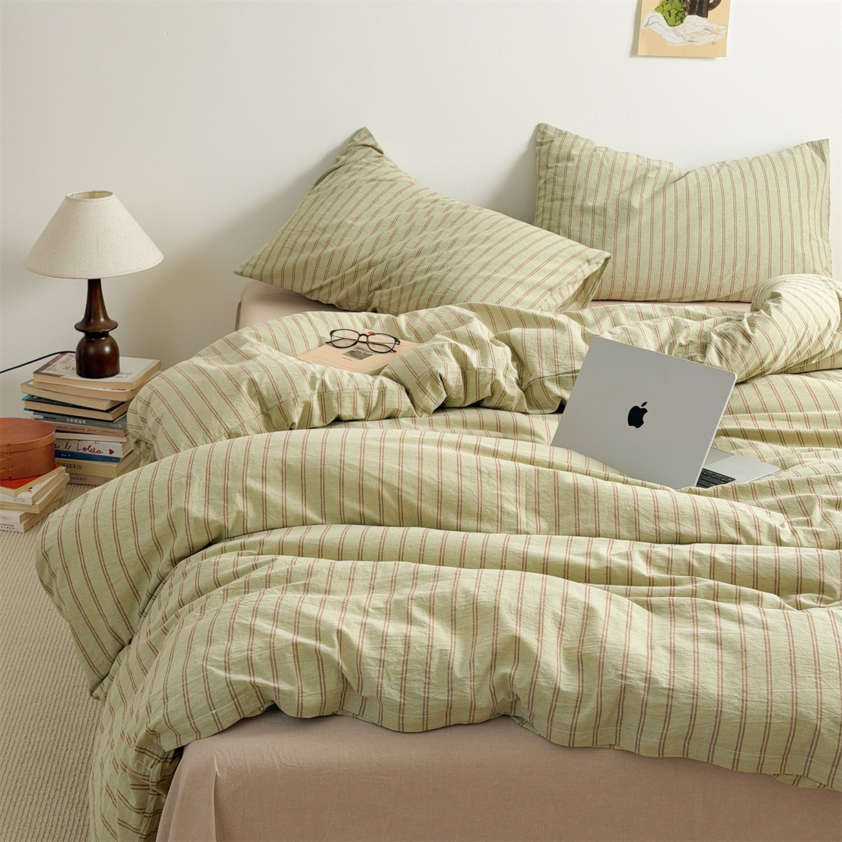 91家纺网 家纺一手货源 找家纺 （总）北欧良品 2026新款A类全棉色织水洗棉侘寂风日系条纹四件套