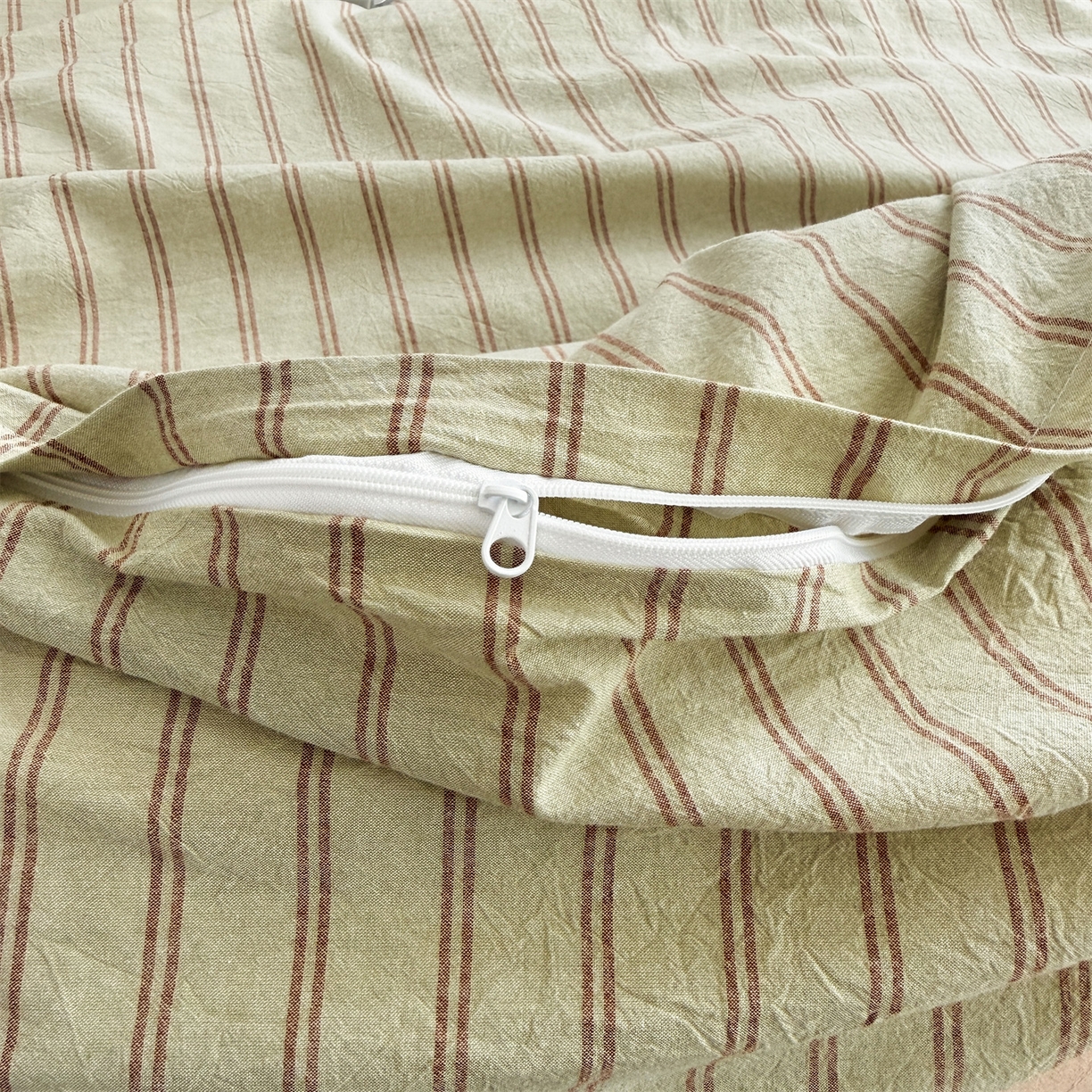 91家纺网 家纺一手货源 找家纺 （总）北欧良品 2026新款A类全棉色织水洗棉侘寂风日系条纹四件套