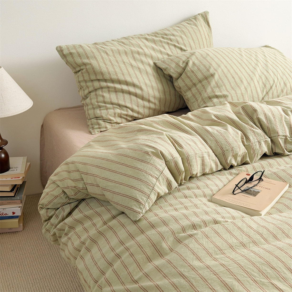 91家纺网 家纺一手货源 找家纺 北欧良品 2024新款A类全棉色织水洗棉单枕套 浅蓝小格