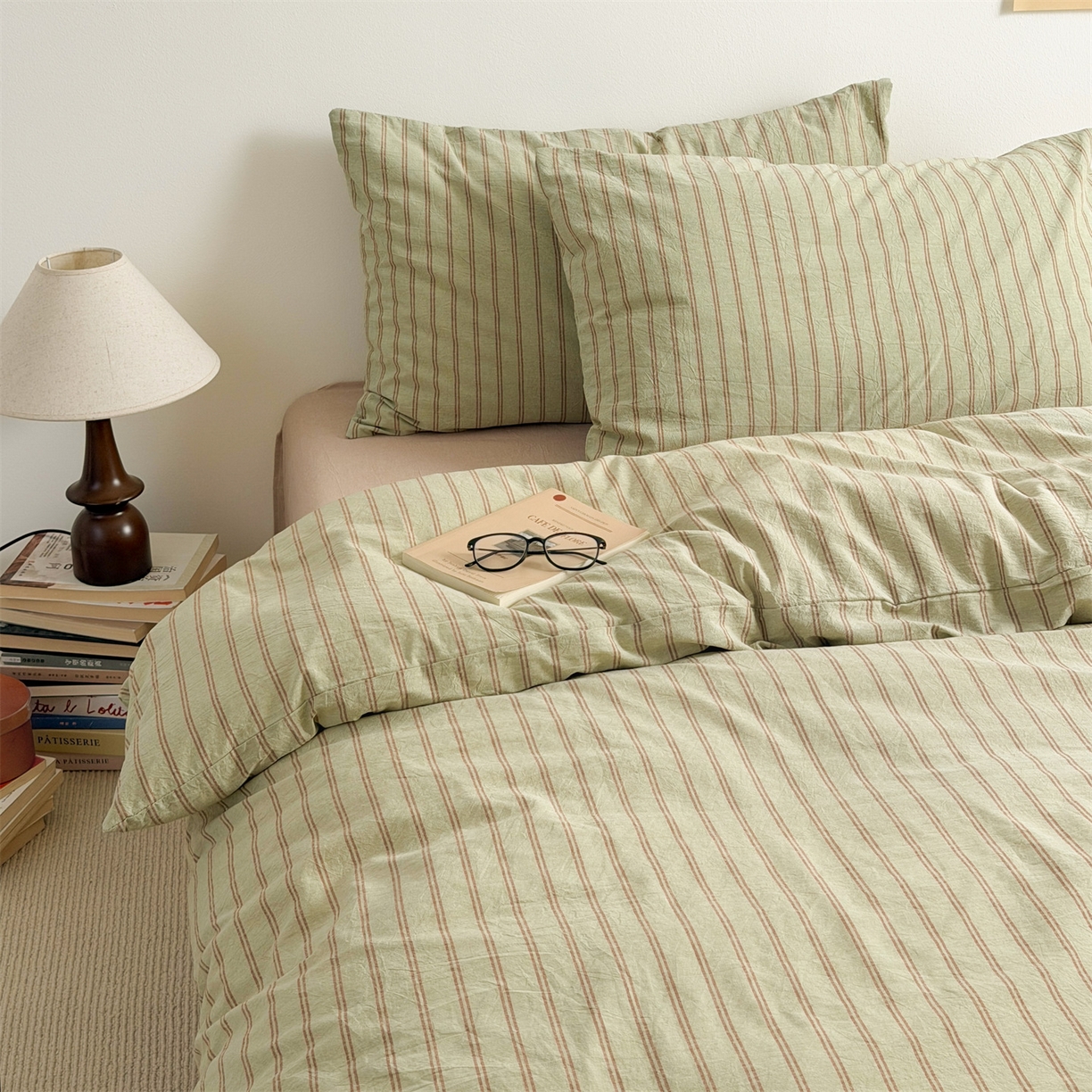 91家纺网 家纺一手货源 找家纺 （总）北欧良品 2026新款A类全棉色织水洗棉侘寂风日系条纹四件套