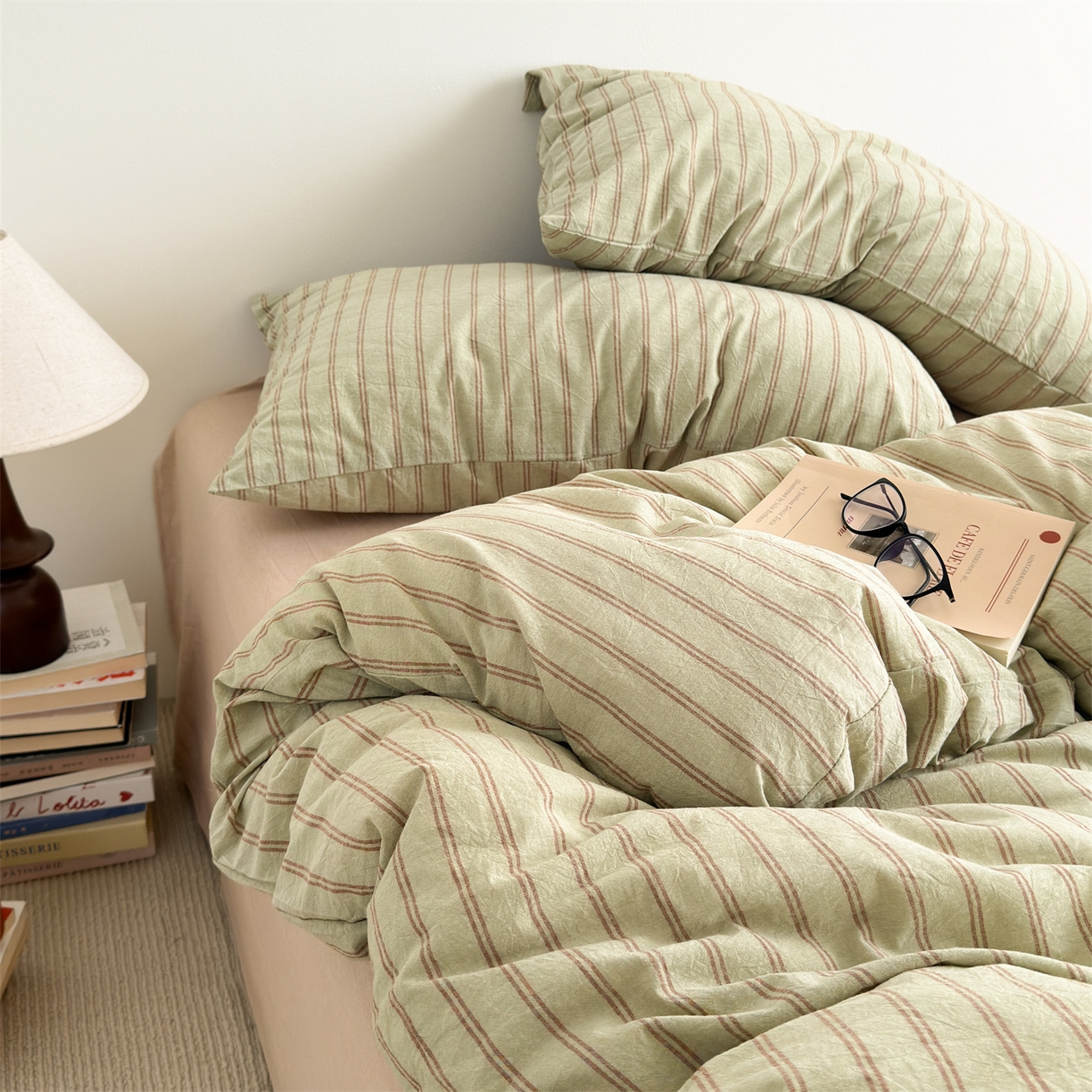 91家纺网 家纺一手货源 找家纺 （总）北欧良品 2026新款A类全棉色织水洗棉侘寂风日系条纹四件套