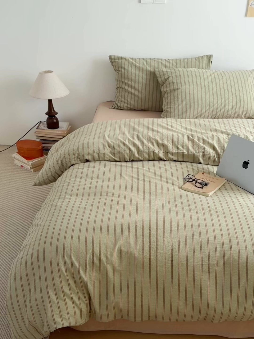 91家纺网 家纺一手货源 找家纺 （总）北欧良品 2026新款A类全棉色织水洗棉侘寂风日系条纹四件套