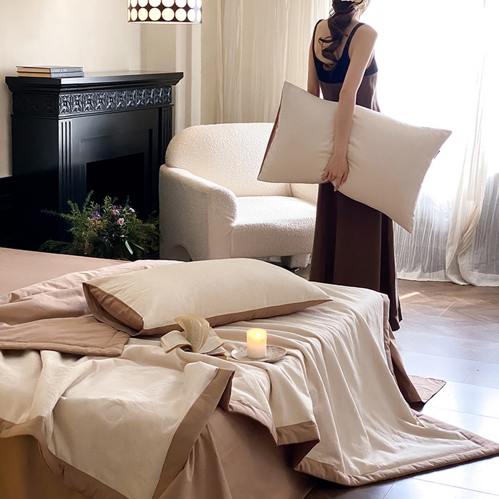 91家纺网 家纺一手货源 找家纺 宜代光年 2026新款60S全棉厚织提花夏被夏凉被空调被 夏被-小郁葱-奶白