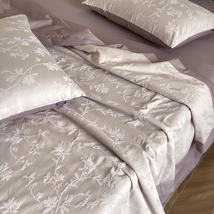 91家纺网 家纺一手货源 找家纺 宜代光年 2026新款60S全棉厚织提花夏被夏凉被空调被 夏被-花影-浅咖