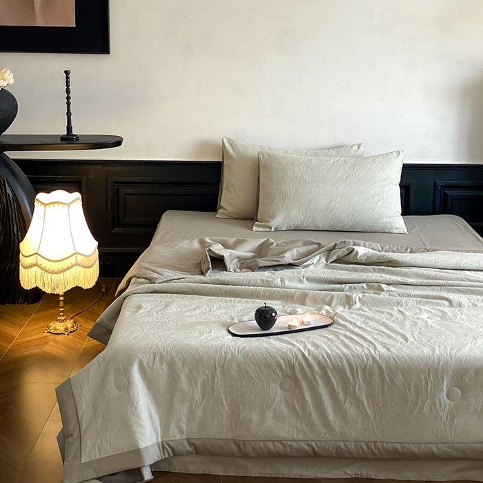 91家纺网 家纺一手货源 找家纺 宜代光年 2026新款60S全棉厚织提花夏被夏凉被空调被 夏被-柠初-浅绿