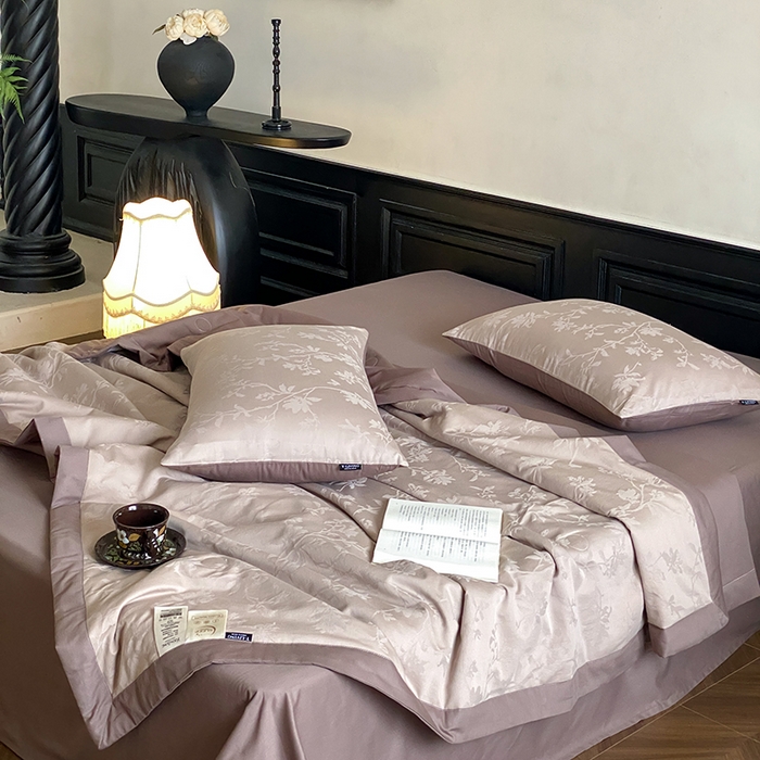 91家纺网 家纺一手货源 找家纺 宜代光年 2026新款60S全棉厚织提花夏被夏凉被空调被 夏被-花影-浅咖