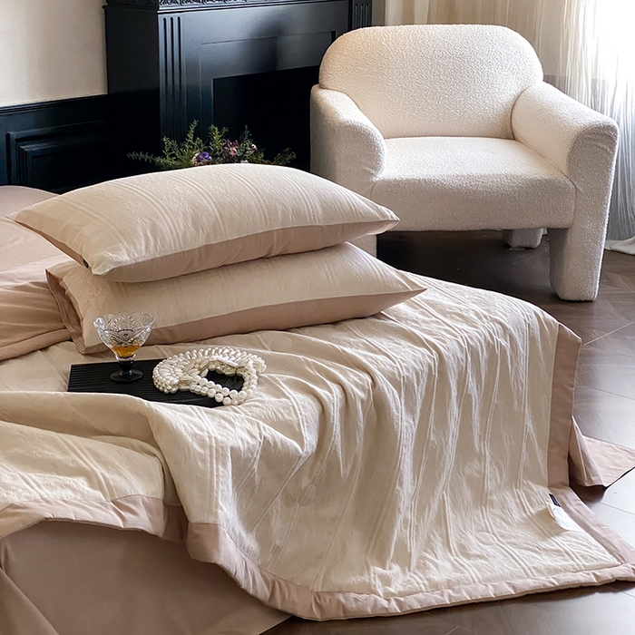 91家纺网 家纺一手货源 找家纺 宜代光年 2026新款60S全棉厚织提花夏被夏凉被空调被 夏被-森蔓-奶白