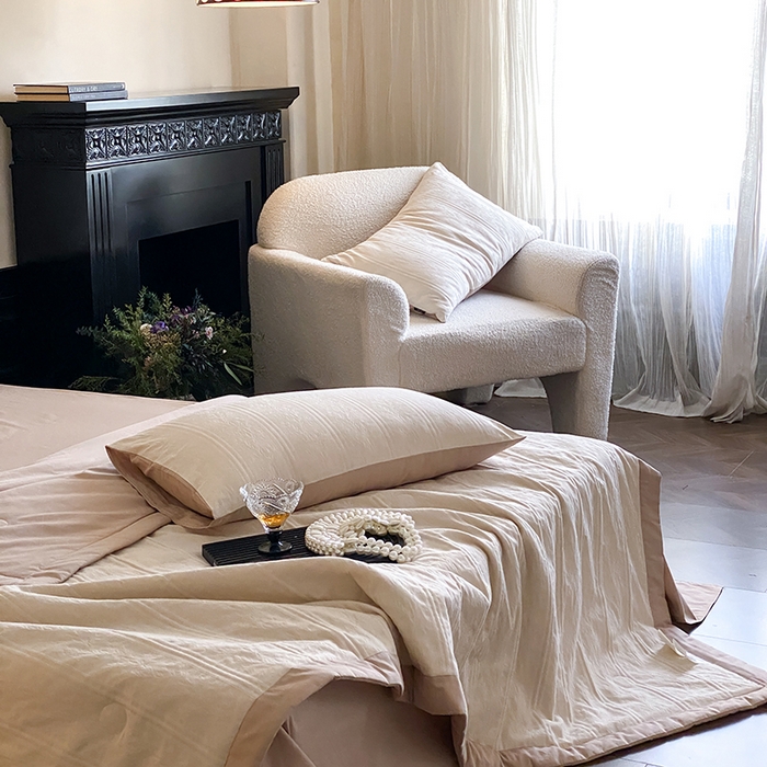 91家纺网 家纺一手货源 找家纺 宜代光年 2026新款60S全棉厚织提花夏被夏凉被空调被 夏被-森蔓-奶白