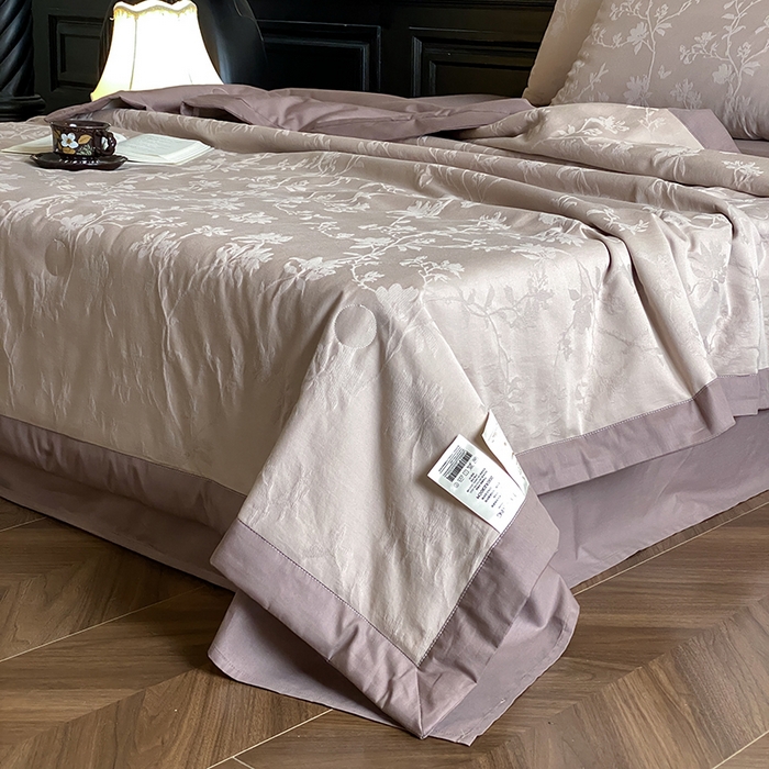 91家纺网 家纺一手货源 找家纺 宜代光年 2026新款60S全棉厚织提花夏被夏凉被空调被 夏被-花影-浅咖