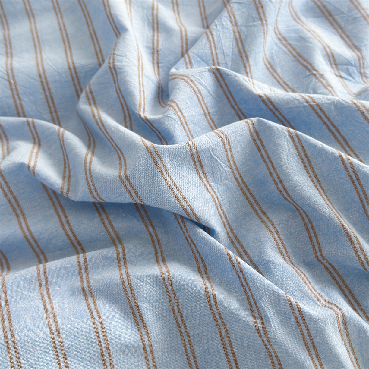 91家纺网 家纺一手货源 找家纺 北欧良品 2026新款A类全棉色织水洗棉侘寂风日系条纹四件套 蓝咖条