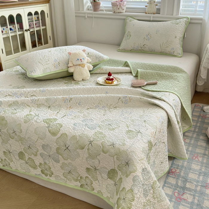 绵庭家纺 2026新款全棉印花夹棉床盖三件套 春野柔