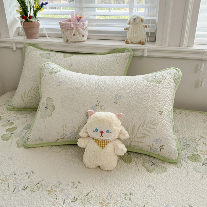 91家纺网 家纺一手货源 找家纺 绵庭家纺 2026新款全棉印花夹棉床盖三件套 春野柔