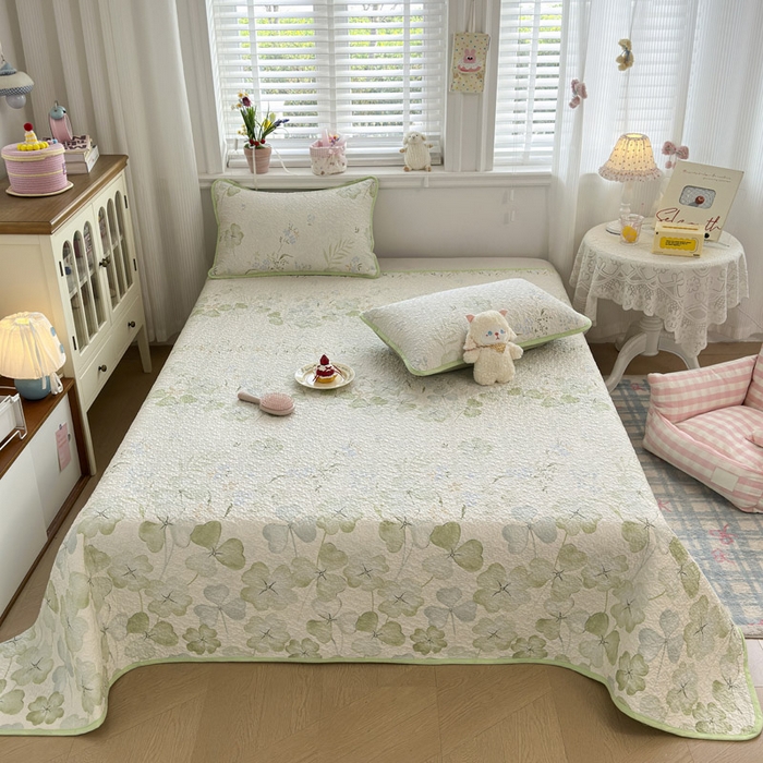 91家纺网 家纺一手货源 找家纺 绵庭家纺 2026新款全棉印花夹棉床盖三件套 春野柔