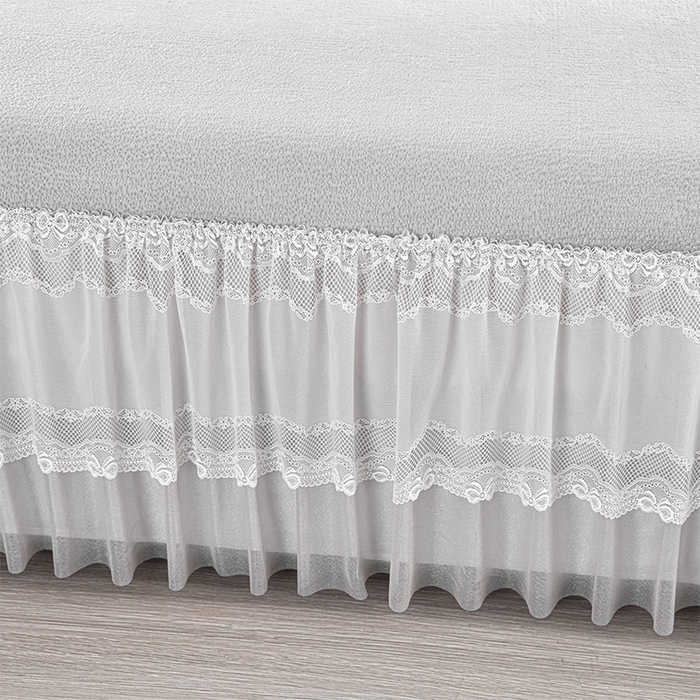 91家纺网 家纺一手货源 找家纺 梦之星 2026新款提花面料530克PE凉感因子冰豆豆床裙三件套 山水-灰