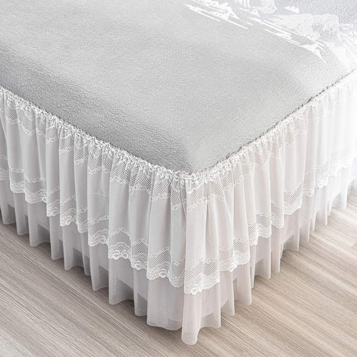 91家纺网 家纺一手货源 找家纺 梦之星 2026新款提花面料530克PE凉感因子冰豆豆床裙三件套 山水-灰