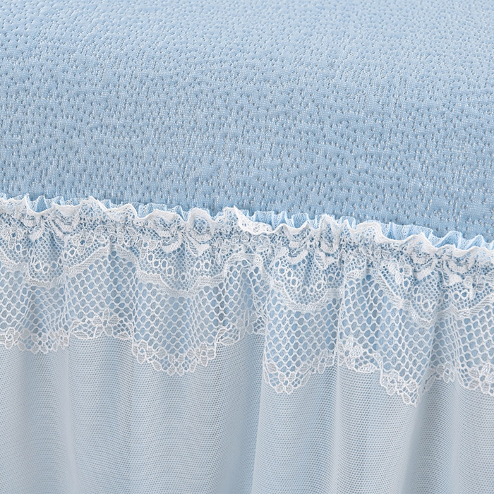 91家纺网 家纺一手货源 找家纺 梦之星 2026新款提花面料530克PE凉感因子冰豆豆床裙三件套 山水-蓝