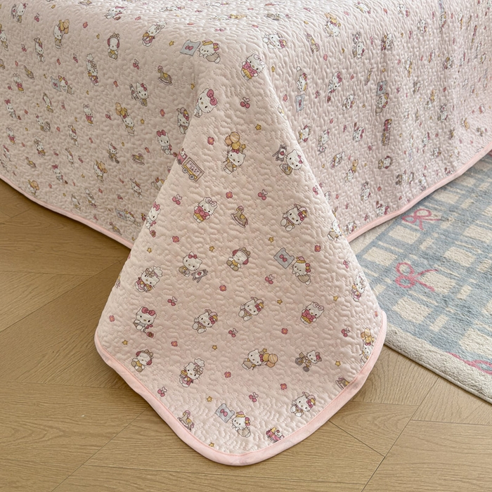 91家纺网 家纺一手货源 找家纺 绵庭家纺 2026新款全棉印花夹棉床盖三件套 凯蒂软糖-粉