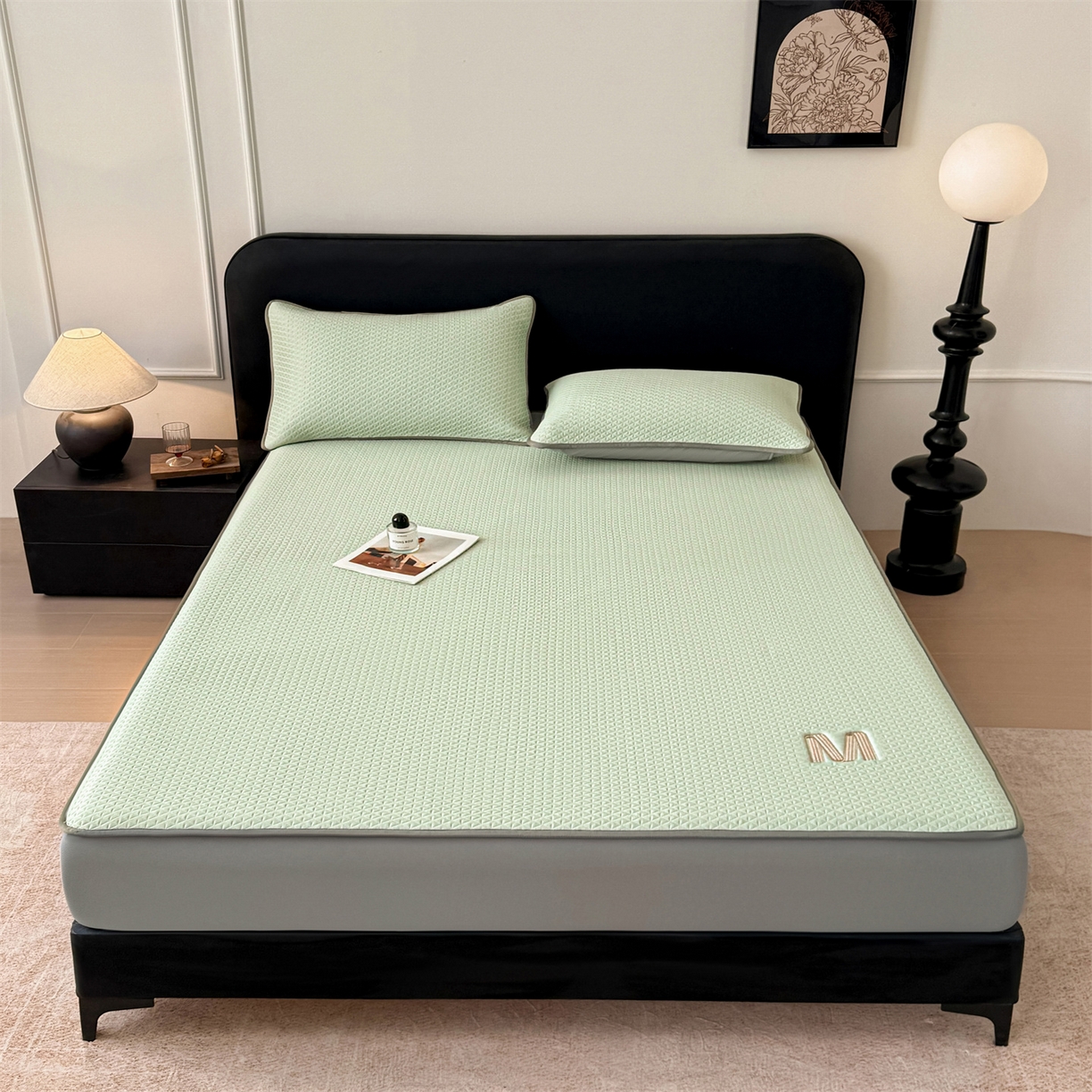 91家纺网 家纺一手货源 找家纺 乐家欣 2026新款夏季高端pe空调软席可水洗席子凉席-慕尚M纹 床笠款-慕尚M纹-绿