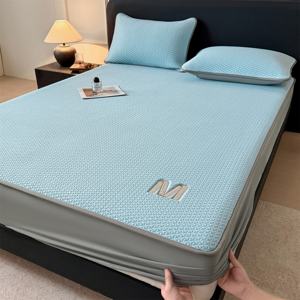 乐家欣 2026新款夏季高端pe空调软席可水洗席子凉席-慕尚M纹 床笠款-慕尚M纹-蓝