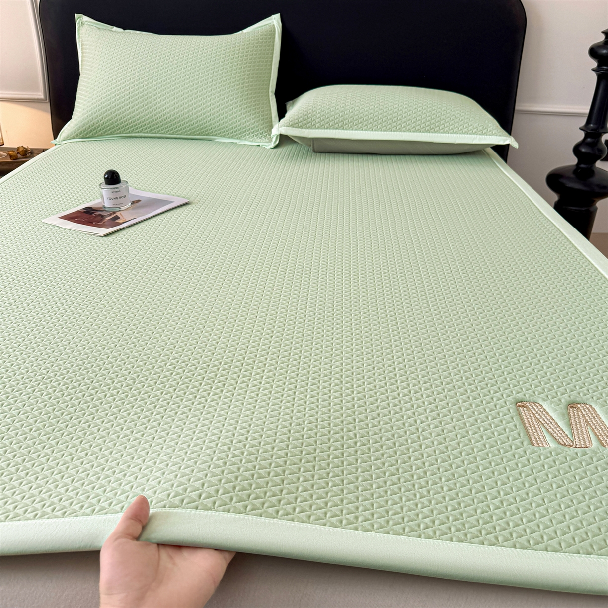 91家纺网 家纺一手货源 找家纺 乐家欣 2026新款夏季高端pe空调软席可水洗席子凉席-慕尚M纹 床席款-慕尚M纹-绿