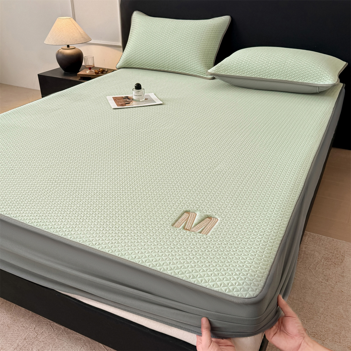 乐家欣 2026新款夏季高端pe空调软席可水洗席子凉席-慕尚M纹 床笠款-慕尚M纹-绿