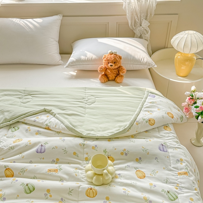 91家纺网 家纺一手货源 找家纺 爱宝被业 2026新款A类水洗棉新疆棉花夏被夏凉被南瓜派对