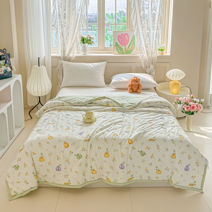 91家纺网 家纺一手货源 找家纺 爱宝被业 2026新款A类水洗棉新疆棉花夏被夏凉被南瓜派对