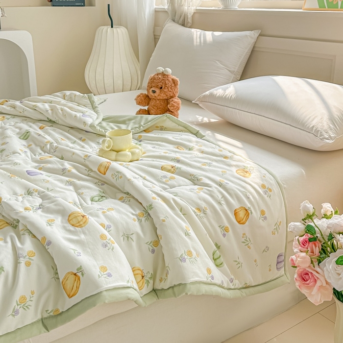 91家纺网 家纺一手货源 找家纺 爱宝被业 2026新款A类水洗棉新疆棉花夏被夏凉被南瓜派对