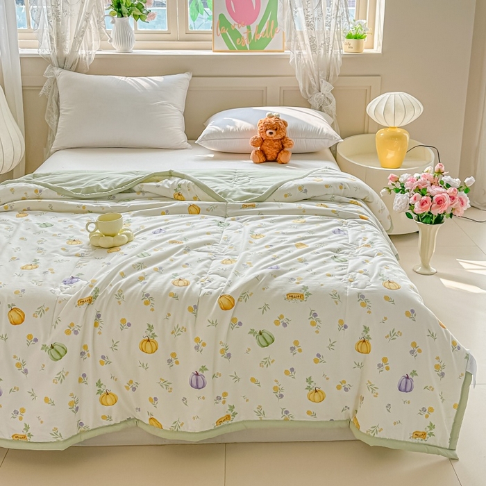 91家纺网 家纺一手货源 找家纺 爱宝被业 2026新款A类水洗棉新疆棉花夏被夏凉被南瓜派对