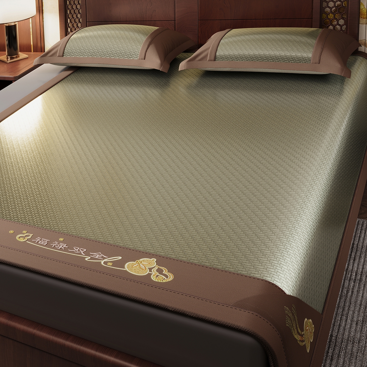 91家纺网 家纺一手货源 找家纺 乐家欣 2026新款夏季高端竹席pe藤席空调软席可水洗席子凉席-葫芦双全 葫芦双全-古铜