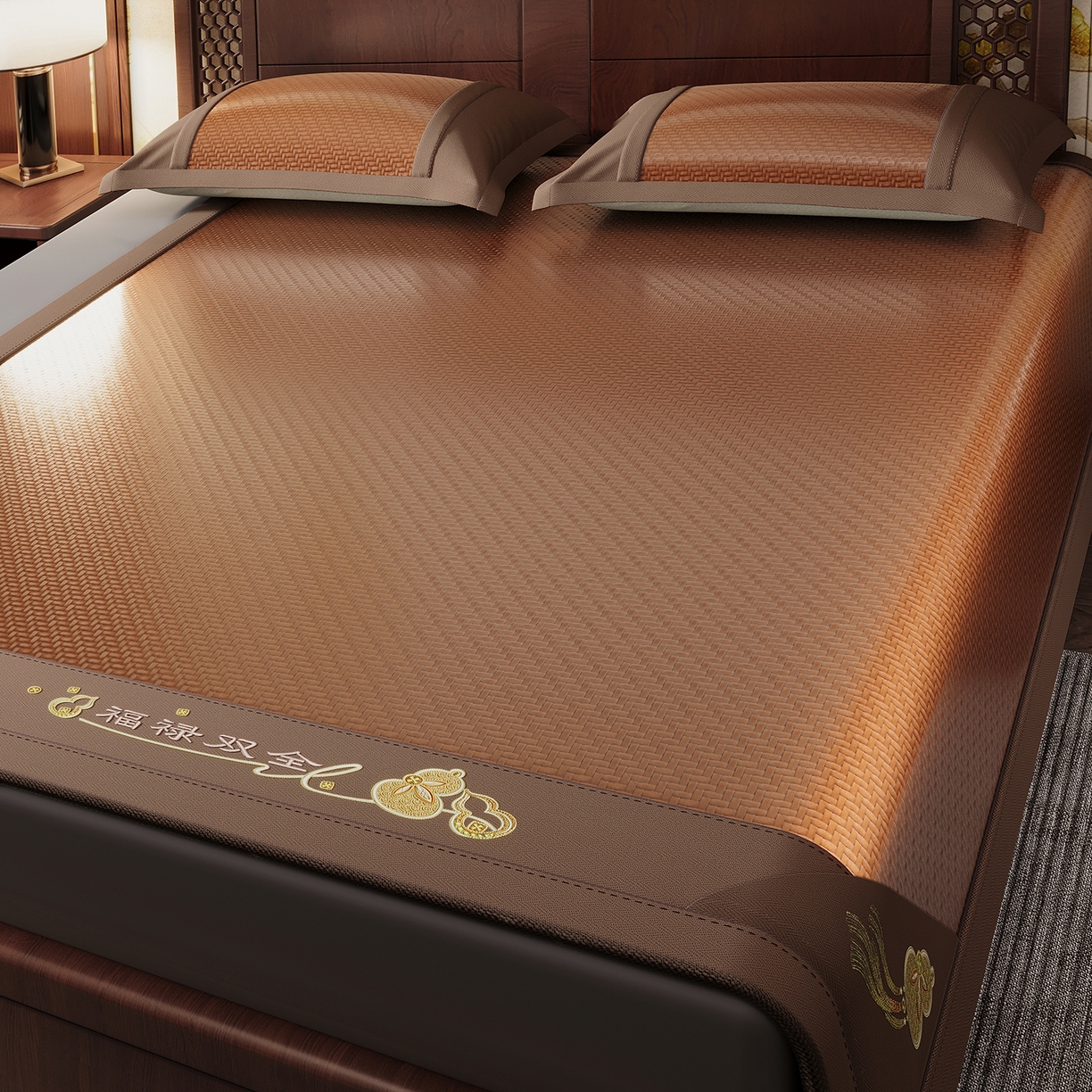 91家纺网 家纺一手货源 找家纺 乐家欣 2026新款夏季高端竹席pe藤席空调软席可水洗席子凉席-葫芦双全 葫芦双全-深咖