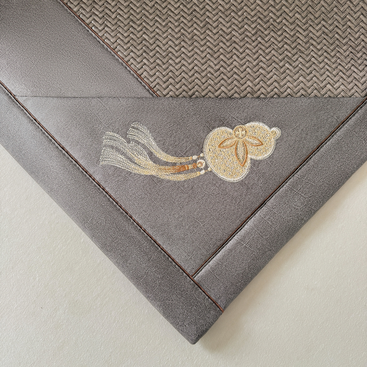 91家纺网 家纺一手货源 找家纺 乐家欣 2026新款夏季高端竹席pe藤席空调软席可水洗席子凉席-葫芦双全 葫芦双全-灰色